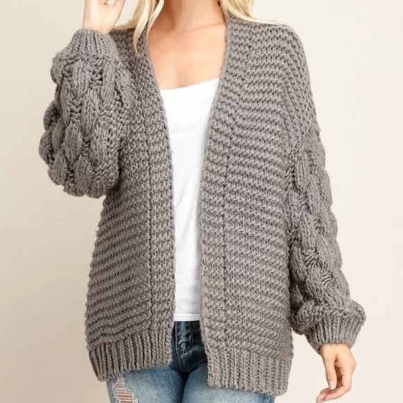 Grey Chunky Knit Sweater Cardigan - Picture 1 of 2